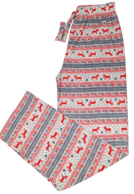 Pantaloni pijama dama Craciun,Culoare Alb cu Rosu,Engros